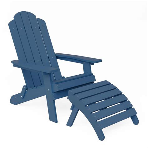 Mximu Navy Plastic Outdoor Patio Folding Adirondack Chair With Ottoman