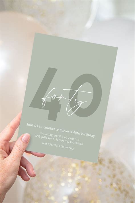 Sage Green Adult Birthday Party Invitations Any Age Printable Instant