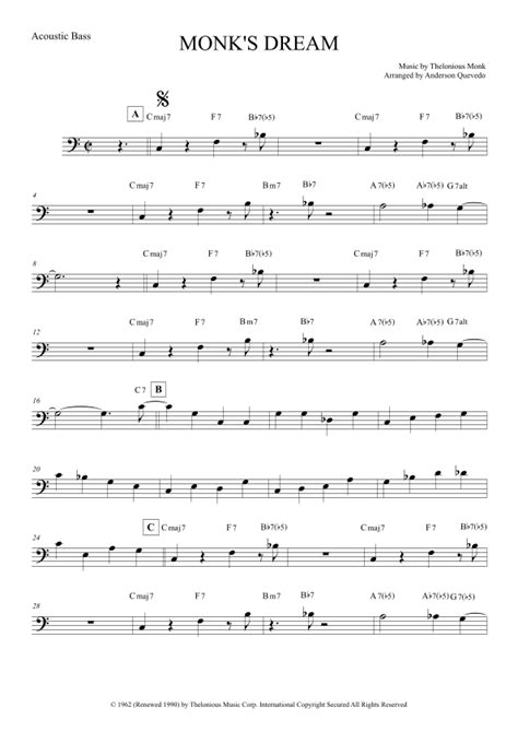 Monks Dream Arr Anderson Quevedo By Thelonious Monk Sheet Music For