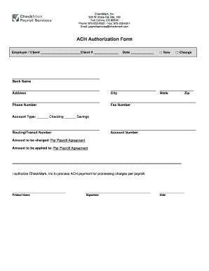 Ach Authorization Form Payroll Checkmark Fill And Sign