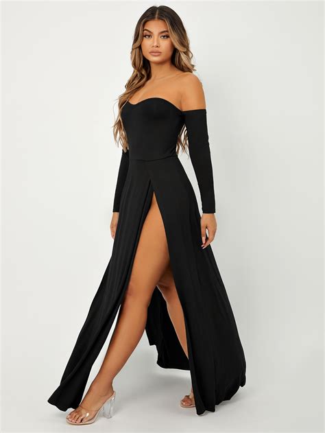 Shein Sxy Off Shoulder High Split Dress Shein Uk