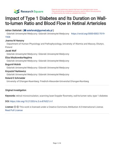 Pdf Impact Of Type 1 Diabetes And Its Duration On Wall To Lumen Ratio