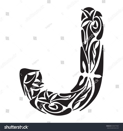 Polynesian Tattoo Initials Capital Letter J