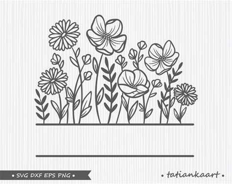 Wildflower Svg Files For Cricut Flower Border Cricut Svg Etsy