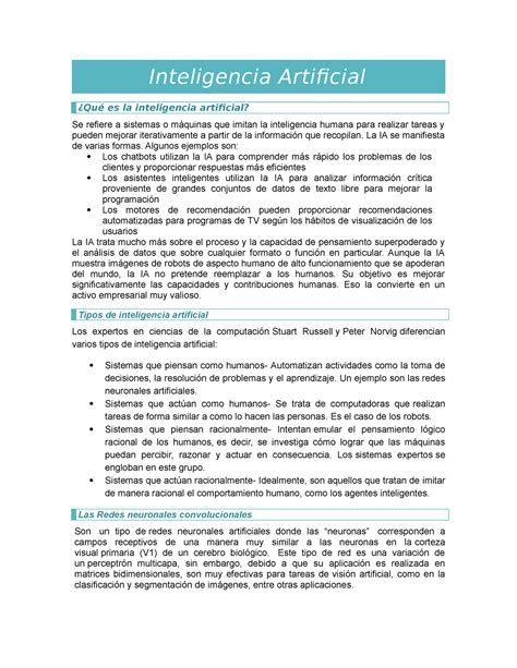 Inteligencia Artificial Inteligencia Artificial ¿qué Es La