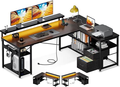 Odk L Shaped Gaming Desk With File Drawers Reversible Computer Desk