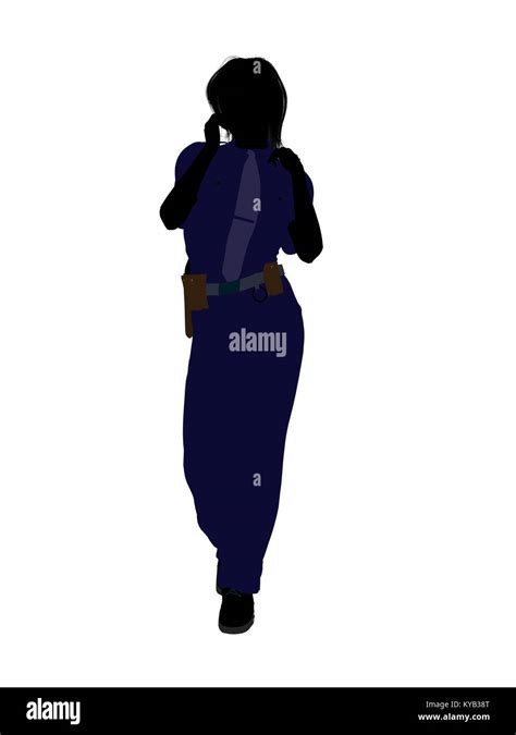 Female Police Officer Silhouette Illustration On A White Background