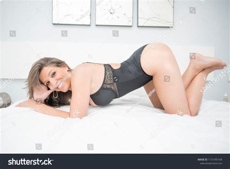 Beautiful Woman Posing Lingerie Her Bedroom Stock Photo Shutterstock