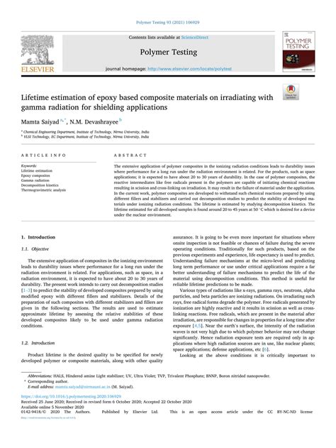 Pdf Lifetime Estimation Of Epoxy Based Composite Materials On Irradiating With Gamma Radiation