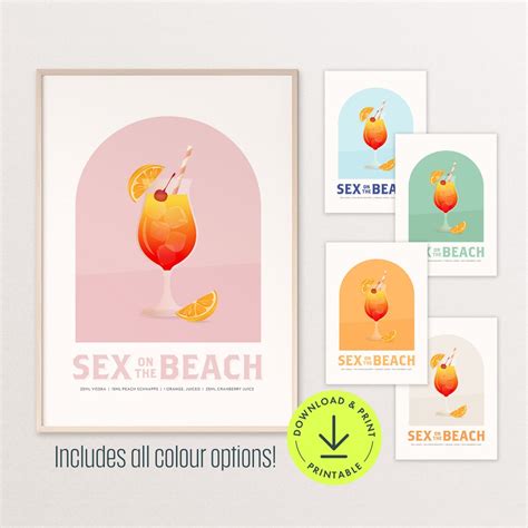 Sex On The Beach Cocktail Poster Bar Printable Art Cocktail Print Girly Bar Cart Decor Alcohol