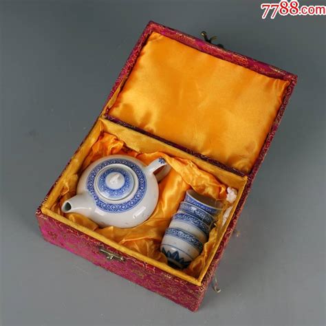 景德镇老厂货瓷器60年代青花玲珑茶具一套青花瓷瓷海渔者【7788收藏收藏热线】