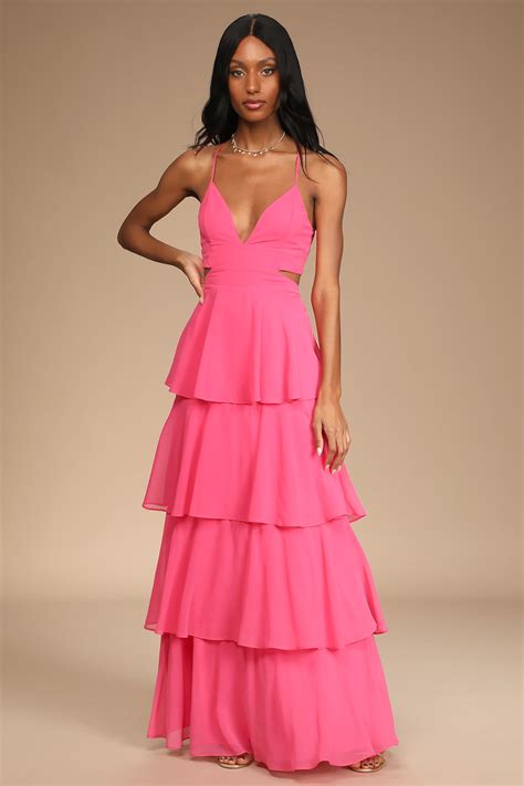 Hot Pink Maxi Dress Tiered Maxi Dress Tie Back Dress Lulus