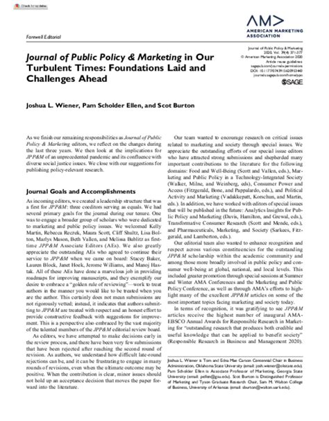 Pdf Journal Of Public Policy Marketing In Our Turbulent Times Foundations Laid And Challenges