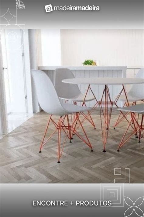 Conjunto Sala De Jantar Eames De Ferro Cobre Tampo Redondo Cm Branco