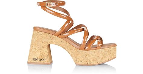 Jimmy Choo Cecelia 95mm Leather Cork Wedge Sandals In Metallic Lyst