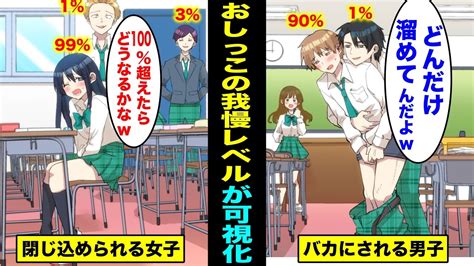 【漫画】おしっこの我慢レベルが可視化されるとどうなるのか？おしっこの我慢レベルが可視化された世界とは？ マニマニピーポー｜youtubeランキング