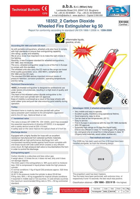 183522 Carbon Dioxide Wheeled Fire Extinguisher Kg 50