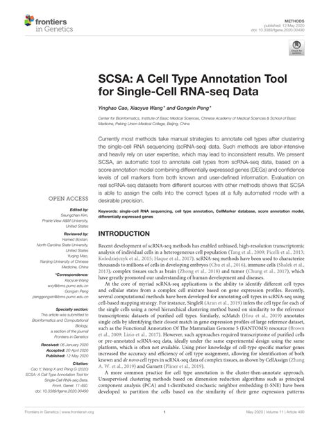 Pdf Scsa A Cell Type Annotation Tool For Single Cell Rna Seq Data