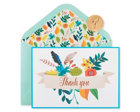 Blank Inside Floral Banner Thank You Boxed Blank Note Cards With