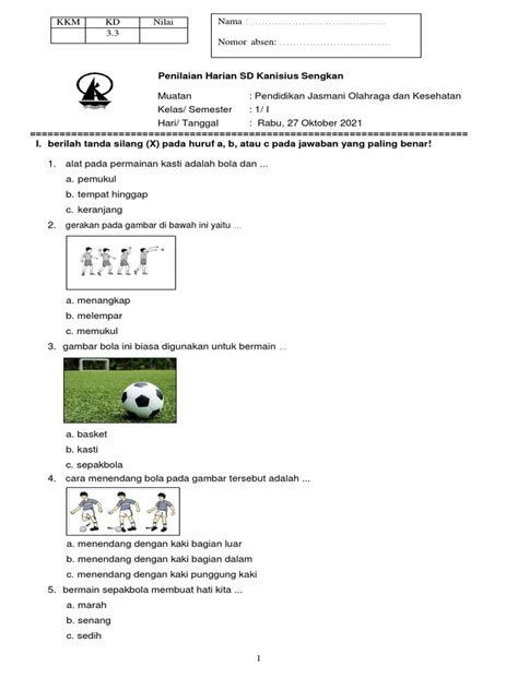 Latihan Penilaian Harian Pendidikan Jasmani Dan Olahraga Sd Kanisius