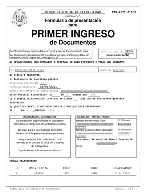Formulario Para Ingresar Al Registro De La Propiedad Pdf Derecho