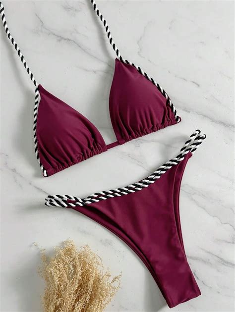 Swim Basics Pc Women S Summer Beach Resort Rope Detail Triangle Bikini