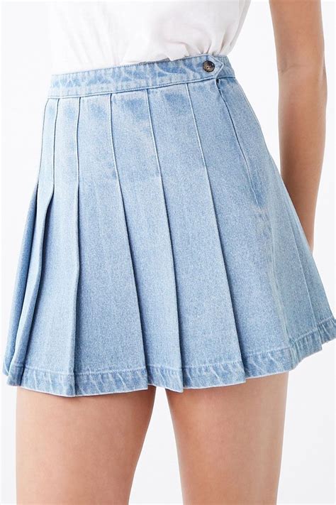 Denim Knife Pleat Mini Skirt Forever In Mini Skirts