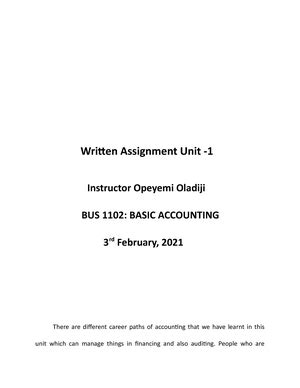 Unit 1 Written Assignment BUS 1102 Career Path In Accounting