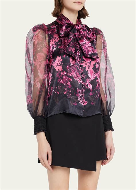 Alice Olivia Brentley Tie Neck Blouson Sleeve Blouse Bergdorf Goodman