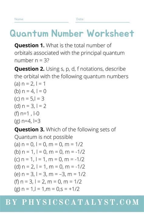 Quantum Number Worksheet Number Worksheets Practices Worksheets