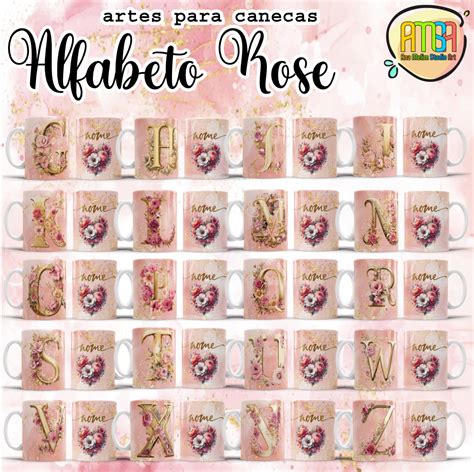 Estampas Alfabeto Rose Canecas Ana Melim Studio Art