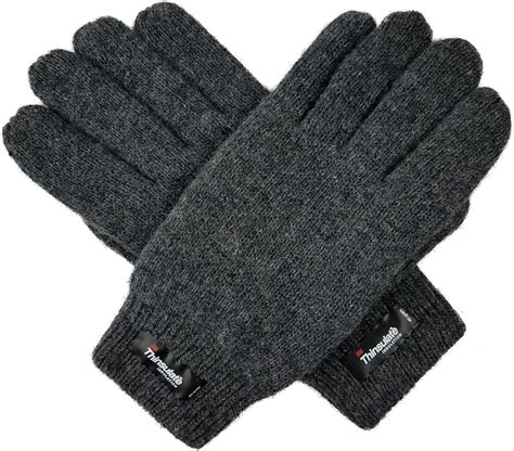 Bruceriver Mens Pure Wool Knitted Gloves With Thinsulate Lining And