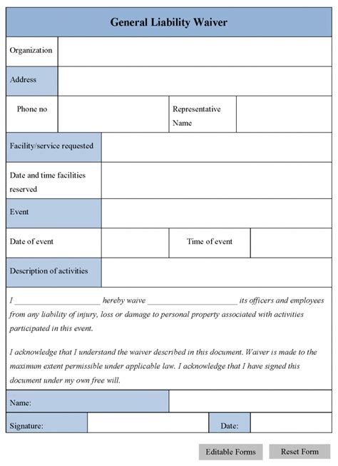 Free Printable Release And Waiver Of Liability Agreement Form Generic