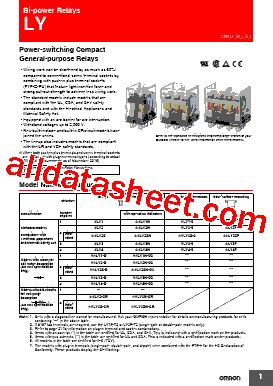 LY2N CR 데이터시트 PDF Omron Electronics LLC