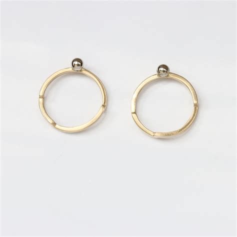 Yellow White Gold Open Circle Post Earrings Handcrafted Art Jewelry