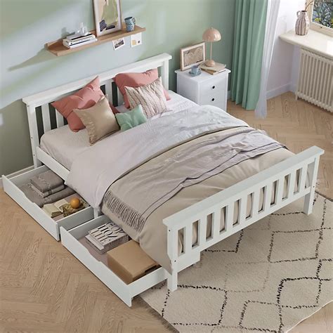 Double Bed With Storage Drawers Wooden Frame 4ft6 Double Wooden Bed In