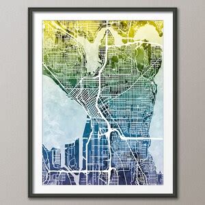 Seattle Map Seattle Washington City Street Map Art Print - Etsy