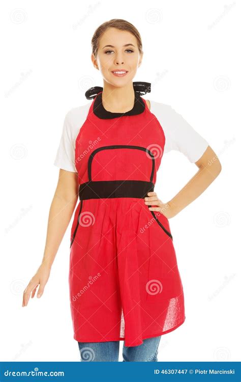 Woman Wearing Apron Stock Image Image Of Studio Confident 46307447