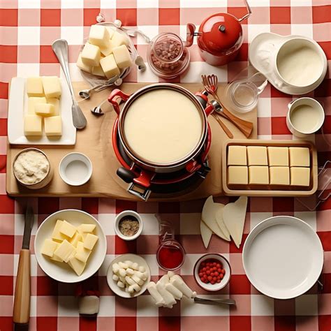 Premium Ai Image A Set Of Swiss Fondue Chalet Setup Fondue Pots