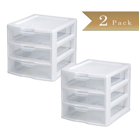 TrueCraftware Set Of 2 Stackable Mini 3 Drawer Storage Units White