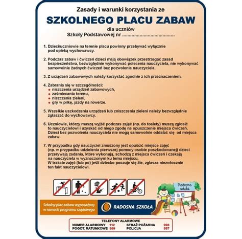 Tablica Regulamin Placu Zabaw Radosna Szko A Wz R Znakidrogowe Pl