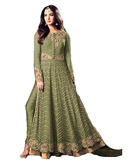 Style Amaze Green Net Anarkali Semi Stitched Suit Buy Style Amaze