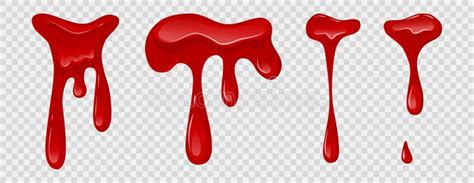 Dripping Blood Set On Transparent Background Flowing Red Liquid Red