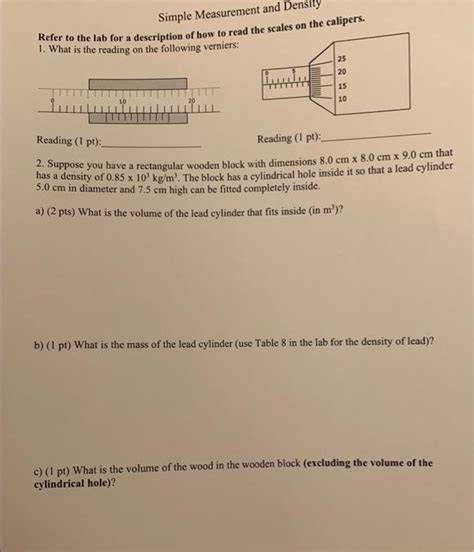 Solved Simple Measurement And Densily Refer To The Lab For A Chegg