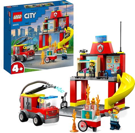 LEGO 60375 City Feuerwehr Feuerwehrstation und Löschauto, Lernspielzeug ...