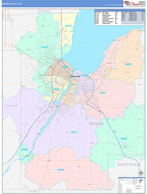 Brown County Wi Wall Map Color Cast Style By Marketmaps Mapsales