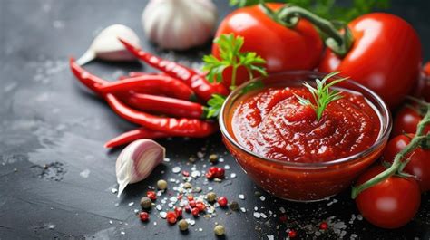 Premium Photo Tomato Ketchup Chilli Sauce Puree With Chili Pepper