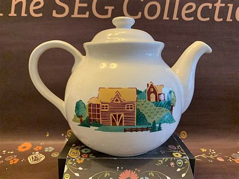 Corelle Coordinates Stoneware Landscape Teapot Farmhouse Barn Design