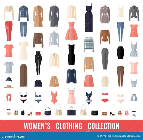 Iconos De La Ropa De Las Mujeres Fijados En Estilo Plano Ilustración