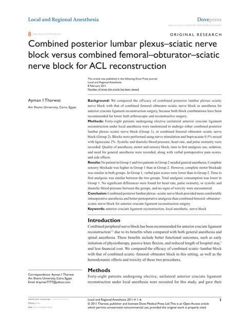 Pdf Combined Posterior Lumbar Plexus Sciatic Nerve Block Versus